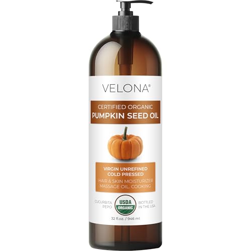 velona Pumpkin Seed Oil USDA Certified Organic - 32 fl oz | 100% Pure and Natural Carrier Oil | Unrefined, Cold Pressed | Cooking, Face, Hair