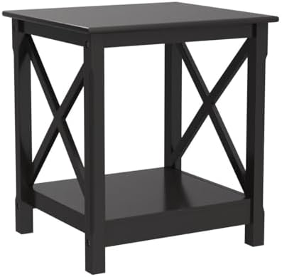 Yaheetech X-Side Frame End Table with 2-Tier Storage Shelf, Espresso