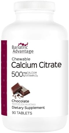 Bariatric Advantage Calcium Citrate Chewable 500 mg - for Bariatric Surgery Patients - High-Potency, Easy-Digest Tablets - Calcium Citrate - Bone Strength Supplements* - 90 Count - Wild Cherry