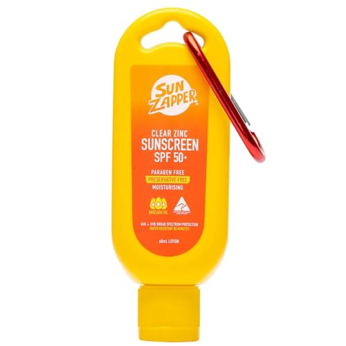 Sun Zapper Clear Zinc Sunscreen SPF 50+ Travel Size – Zinc Oxide Sunscreen for Face and Body, Water Resistant Broad Spectrum Sunblock, No White Cast, Oxybenzone Free, 60mL (2 oz), Australian Made