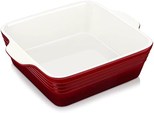 LOVECASA 8x8 inch Baking Pan, 2 Quart Square Cake Pan Baking Dish for Oven, Stoneware Brownie Pan Non-Stick, Casserole Baking Pan with Handle