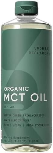 Sports Research® Organic Coconut MCT Oil 32oz, Unflavored | Brain & Body Fuel | Great in Keto Coffee & Protein Shakes | Vegan, Keto, Non-GMO - 63 Servings