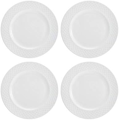 Mikasa Trellis 16-Piece Bone China Dinnerware Set, White, Includes Dinner Plates, Salad Plates, Cereal Bowls and Mugs, Dishwasher Safe