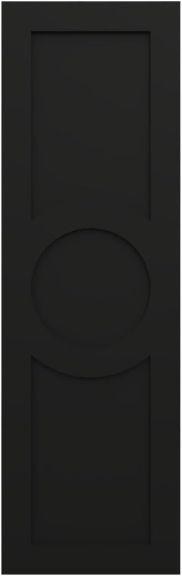 12"W x 55"H True Fit PVC Center Circle Arts & Crafts Fixed Mount Shutters, Black (Per Pair - Hardware Not Included)