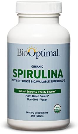 Organic Spirulina Tablets - 120 Tablets | Organic, Non-GMO, No Additives or Fillers - 500mg Premium Quality Dietary Supplement with Vitamins, Minerals, & Antioxidants