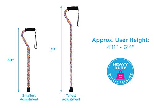NOVA Heavy Duty Bariatric Walking Cane for Seniors, Men & Women – 500 lb Weight Capacity Offset Cane, Lightweight Adjustable Walking Stick with Soft Foam Grip, Wrist Strap & Non-Slip Tip