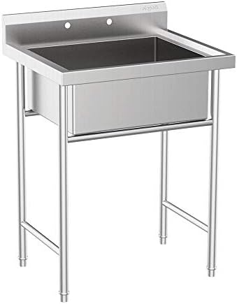 VINGLI Upgraded 28" Free Standing 304 Stainless Steel Utility Sinks for Laundry Room with Backsplash