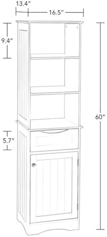 RiverRidge, White Ashland Bathroom Freestanding Storage Cabinet with Three Open Shelves and Drawer