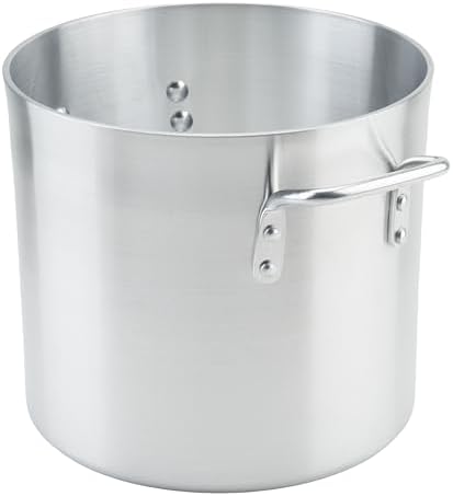 Winco 20 qt Aluminum Heavy-Duty Stock Pot | Thick walls, Riveted handles, Wide base, Great for Stocks, Soups, Pasta and Batch Cooking