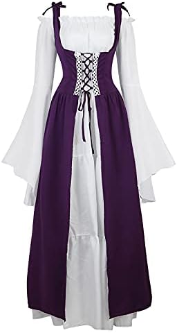 Kranchungel Renaissance Costume Women Dress: Flowy Long Sleeve Medieval Dress for Renaissance Faires & Medieval Festival