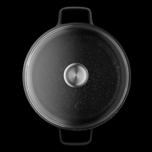 Berghoff Gem Nonstick Cast Aluminum Stockpot with Glass Lid, 10" 5.2qt | Induction Cooktop Soup Pot, Detachable Handle