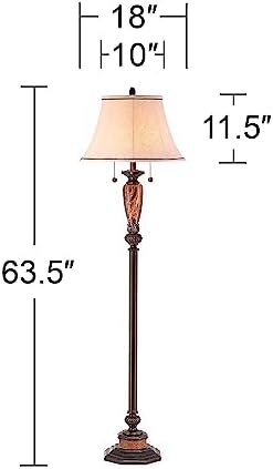 Sonnett 63 1/2" Tall Traditional Twin Pull Chain Floor Lamp Living Room | Industrial Vintage Standing Bronze Metal Faux Marble Ivory Linen Bell