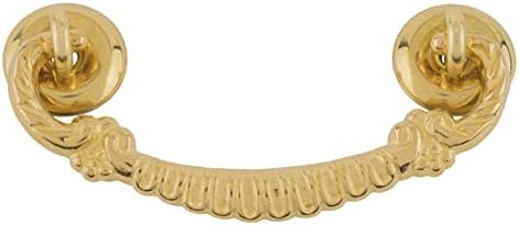 Ornate Heavy Solid Brass Drawer Bail Pull | Centers: 3" | Handle for Antique Cabinet Door, Dresser Drawer