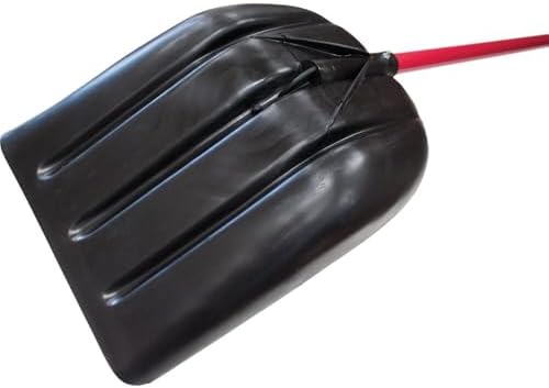 Snow Mulch Scoop Shovel Fiberglass Handle, Made in USA | Poly scoop, 18"x14"x4" head, 54" total, 3 lbs, D-grip, fiberglass handle, polyester veil