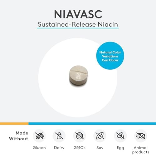 XYMOGEN NiaVasc - Sustained-Release 500 mg Niacin - Supports Healthy Blood Lipids & Normal Carotid Intima-Media Thickness - Vegetarian, Non-GMO & Gluten-Free - 120 Capsules