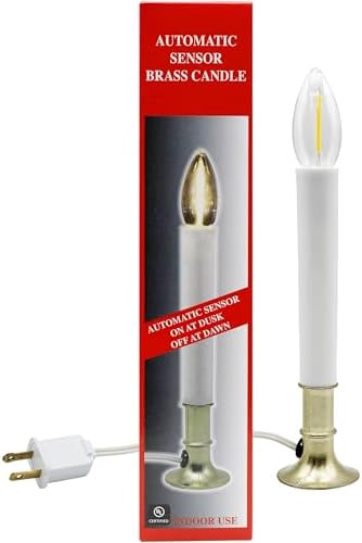 Creative Hobbies Electric Window Candle Lamp with Brass Plated Base, Dusk to Dawn Sensor Turns Candle on in Dark and Off in Light, Ready to Use!