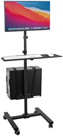 Mount-It! Rolling Computer Cart on Wheels, Mobile Desk Workstation with Monitor Mount for up to 32" Screen, Full Keyboard Tray
