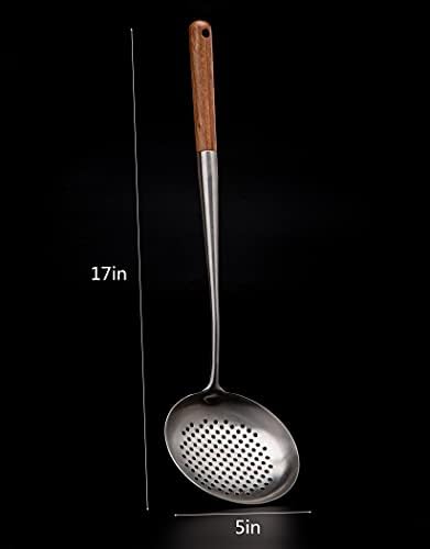FJNATINH Wok Spatula and Ladle,Skimmer Ladle Tool Set, 17inches Spatula for Wok, 304 Stainless Steel Cooking Utensils