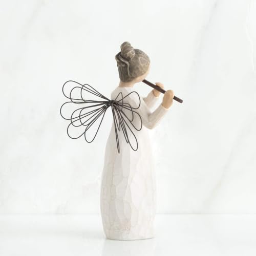 Willow Tree Angel of Harmony Figure, Hand-Painted, Flute, Shelf Decor | Hand-Painted Angel Figurine, Celebrating Friendship