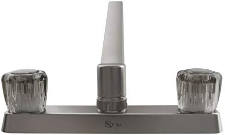 Dura Faucet DF-PK600S-BQ RV Two Handle Kitchen Sink Faucet (Bisque) | Smoked acrylic knobs give smooth, precise control of flow. Bisque Parchment. Plated ABS plastic (not metal).