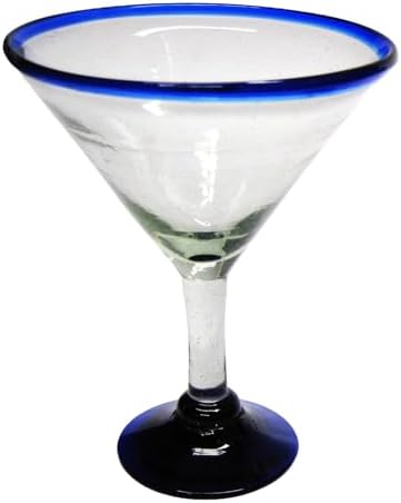 Cobalt Blue Rim 10 oz Martini Glasses (set of 6), Recycled Glass, Lead-free, Toxin-Free