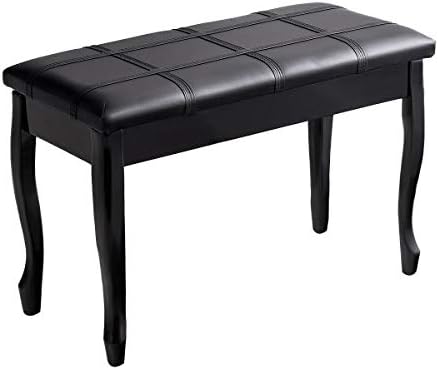 GOFLAME Piano Bench Stool with Padded Cushion and Music Storage, Heavy Duty Piano Duet Seat with PU Leather Padded Seat and Solid Wooden Legs