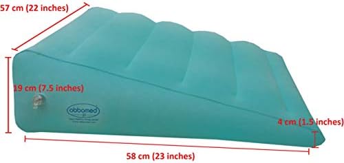 ObboMed HR-7510 Inflatable Portable Bed Wedge Pillow with Velour Surface for Sleeping, Travel, Trip Vacation, Horizontal Indention Prevent Sliding, 23” x 22” x(7.5”~1.5”), Cyan