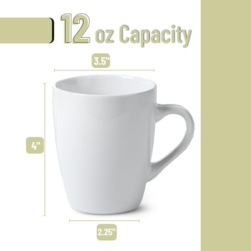 BTaT- White Coffee Mug Set, 12 Pack, 12oz, Ceramic Coffee Cups | Bulk Mug Set for Home, Office, Café, Hot Beverages, Tea, Cappuccino