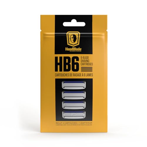 HeadBlade Men's HB6 Refill Shaving Razor Blades - 6 Stainless Steel Blades for No Tugging or Pulling, Shave Less, Works for Face, Body, and Scalp (4 Blades) 1 Pack