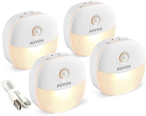 AUVON Magnetic Rechargeable Night Light, Motion & Dusk-Dawn Sensor, 4 Packs