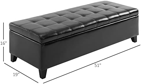 HOMCOM 51" Ottoman Storage Bench Faux Leather Storage Chest Black | Lift Top, Tufted Ottoman, Living Room, Entryway