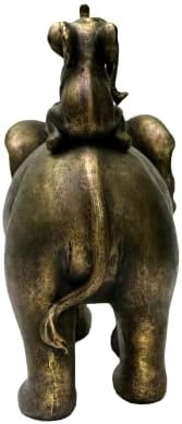 Nature's Mark 8" H 3 Baby Elephants Riding an Elephant Resin Statue Figurine Home Decorative Accent Decor (Brown)