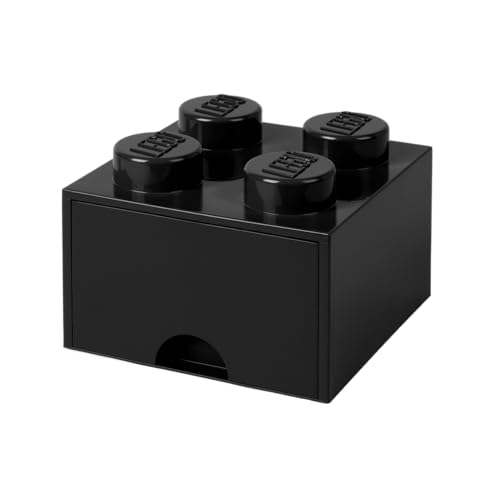 LEGO Brick Drawer, 4 Knobs, 1 Drawer, Stackable Storage Box, Black