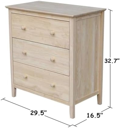 International Concepts Dresser with 3 Drawers, Unfinished