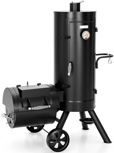 Sophia & William Vertical Offset Charcoal Smoker 961 SQ.IN. Cooking Area | Extra Large Heavy-Duty Outdoor BBQ Gill Offset Smoker with Warming Tray, Push-out Ash Tray for Outdoor Cooking, Black