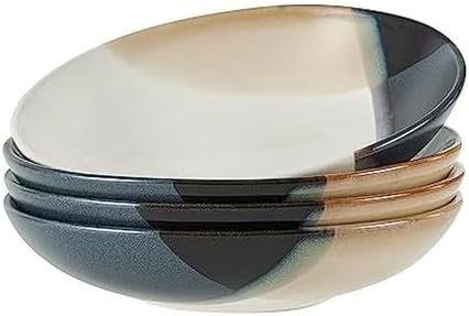 Mikasa Gourmet Basics Caden 16-Piece Stoneware Dinnerware Set, Service for 4, White Glossy Center with Black and Tan Two-Tone Reactive Glaze, Dishwasher and Microwave Safe