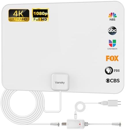 TV Antenna Indoor, Digital Amplified Indoor HDTV Antenna, 1080p VHF UHF Television Local Channels Detachable Signal Amplifier and 16.5ft Long Coax Cable