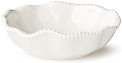 Perlette Off-White Beaded 12-Piece Dinnerware Set – Includes 4 Dinner Plates, 4 Salad Plates, 4 Bowls (7.5" x 2"