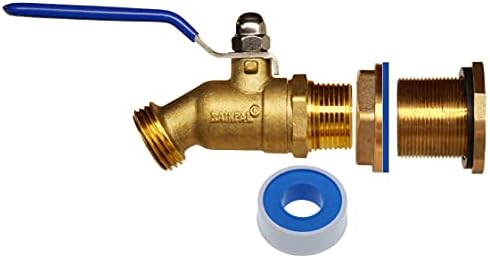 RBS024 Brass Rain Barrel Spigot (LF Compliant 3/4" Quarter Turn Ball Valve w/Bulkhead Fitting and Thread Tape, 7 GPM)