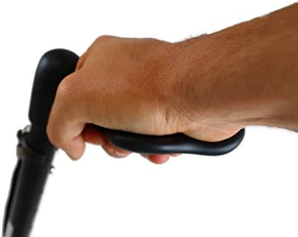 KMINA Folding Walking Cane for Women and Men, Palm Grip, Right Hand, Black