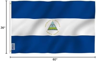 Fly in Breeze 3x5 Feet Nicaragua Flag - Vivid Color and Fade proof - Canvas Header and Double Stitched - Nicaraguan National Flags Polyester with