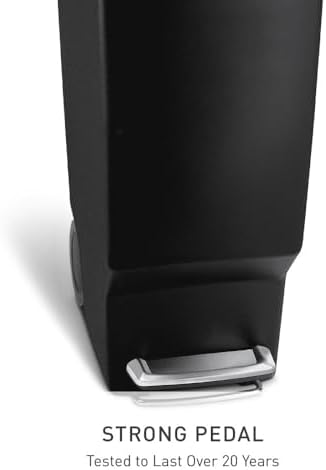 simplehuman 40 Liter / 10.6 Gallon Slim Kitchen Step Trash Can With Secure Slide Lock, Black Plastic