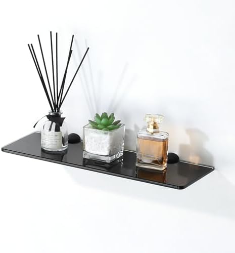 Alise Bathroom Glass Shelf, 15 Inch Floating Shelves for Wall, Matte Black