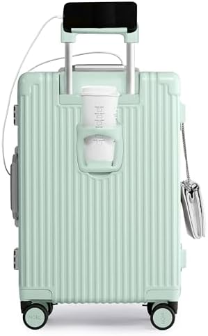 Nobl Travel Carry on Luggage, Zipperless Aluminum Frame, TSA Locks | PC Hard Shell Suitcase, Airline Approved, 360° Spinner Wheels, USB Charging Port, Cup & Phone Holder, 22.5x15x9.5, Ivory