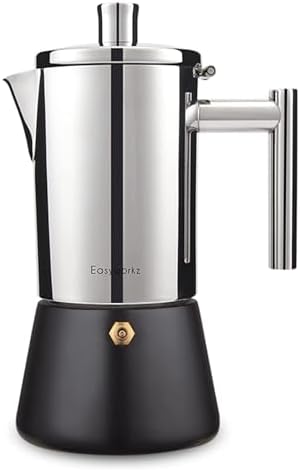 Easyworkz Diego Stovetop Espresso Maker Stainless Steel Italian Coffee Machine Maker 6Cup 10 oz Moka Pot Induction Espresso Pot