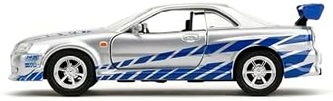 Jada Toys Fast & Furious 1:32 Brian's Nissan Skyline GT-R R34 Die-cast Car Silver/Blue, Toys for Kids and Adults