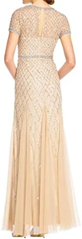 Adrianna Papell Womens Short-Sleeve Grid Beaded Gown