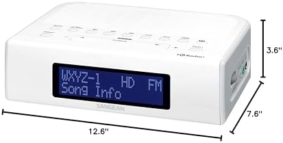 Sangean HDR-15 AM/FM Digital Tuning Clock Radio with USB Phone Charging, White