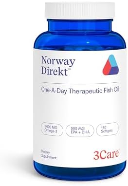 Norway Direkt Omega-3 Fish Oil 2,000mg of Omega-3 per 2 softgel| 1060mg EPA, 740mg DHA (2 Soft-Gel Serving) Pharmaceutical Grade (180 Softgels)
