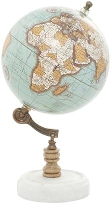 Deco 79 Marble Globe with Marble Base, 7" x 7" x 11", Teal | Educational/Geographic Earth World Map Decorative World Globe With Marble Base World Globe